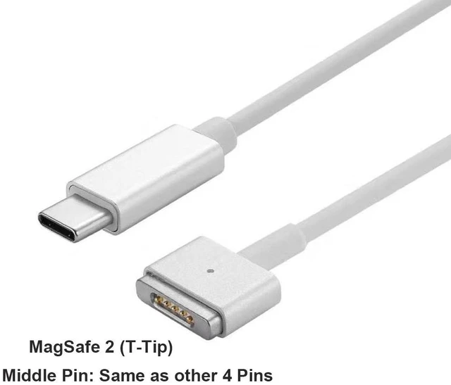 Alt view image 3 of 7 - 100W USB-C to MagSafe 2 T-Tip PD Power Charging Cable Adapter 15V-20V 3A-5A Input 100W Output Compatible with Apple MacBook Air/Pro A1436/A1466/A1465/MD223/A1435/A1502/A1398/A1424