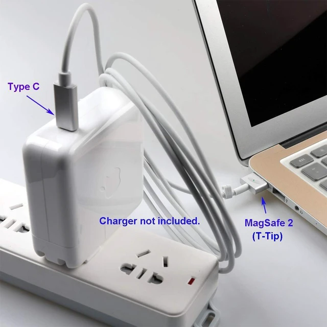 Alt view image 6 of 7 - 100W USB-C to MagSafe 2 T-Tip PD Power Charging Cable Adapter 15V-20V 3A-5A Input 100W Output Compatible with Apple MacBook Air/Pro A1436/A1466/A1465/MD223/A1435/A1502/A1398/A1424