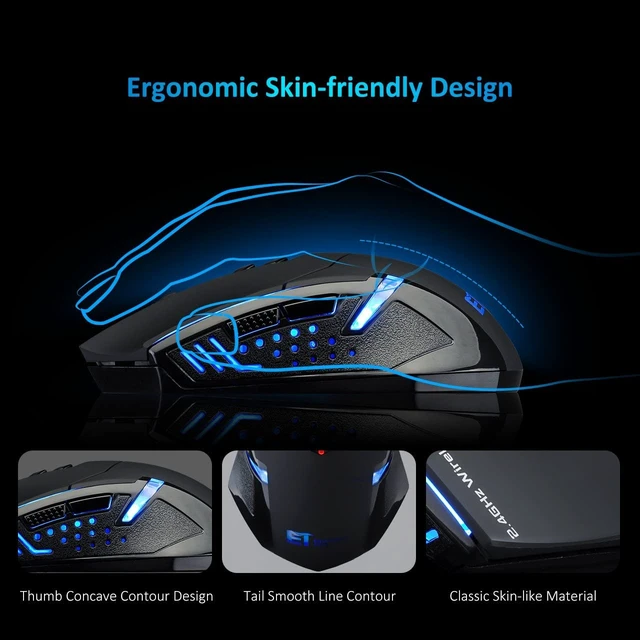 Alt view image 5 of 7 - 2.4G Wireless Optical Mouse 7-Button Silent Click Cordless Computer Mouse with 5 Adjustable DPI Levels 800/1200/1600/2000/2400 for Gaming and Office Compatible with Windows Mac Linux