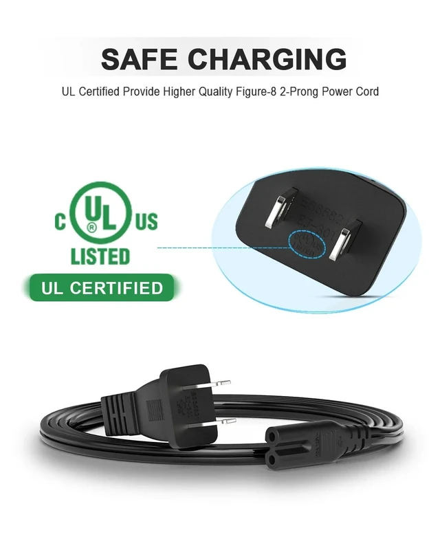 Alt view image 4 of 5 - AC Power Cord Cable 2-Prong NEMA 1-15P 18AWG Non-Polarized 2-Slot Figure-8 Connector Console Power Cable Compatible with Xbox Series X Xbox Series S Xbox One S / X 6Ft
