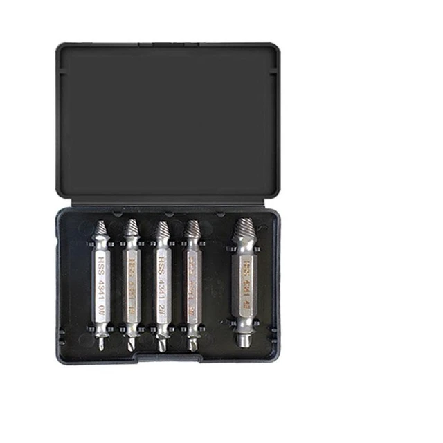 Alt view image 3 of 4 - Double-End Screw Extractor Set 4341 High Speed Steel Nitride Black Broken Bolt Remover Tool Kit for Stripped Slipped Damaged Rusted and Stuck Screws and Bolts Fluted Grip Design
