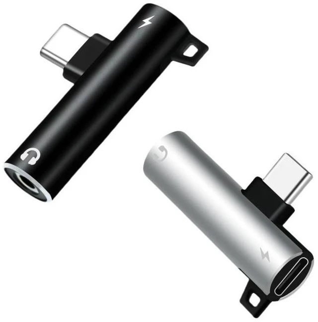 Alt view image 2 of 5 - 2-in-1 Type-C to 3.5mm Audio Adapter Type-C Headphone Converter with Charging Port Aluminum Alloy Dual-Port Audio Adapter for HD Music Gaming Voice Chat and Phone Calls Black