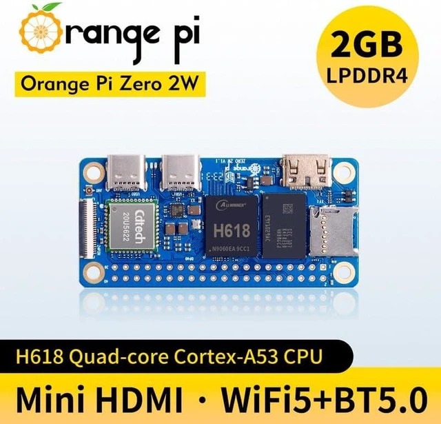 Alt view image 6 of 7 - Orange Pi Zero 2W 2GB LPDDR4 Single Board Computer Allwinner H618 Quad-Core Cortex-A53 Development Board 16MB SPI Flash Wi-Fi 5 & Bluetooth 5.0 Micro HDMI Android 12 TV/Debian/Ubuntu