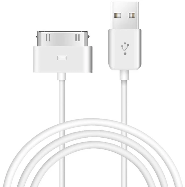 Main image of 30-Pin USB Charging Data Cable Vintage Dock Connector Charger Cord Data Sync Backup Cable Flexible Tangle-Free Charging Cord For iPhone 4/4S iPad 1/2 and iPod Classic