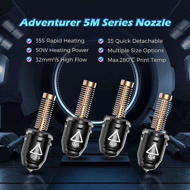 Alt view image 2 of 7 - Adventurer 5M 0.4mm Nozzle High-Flow 32mm³/s 280°C Quick-Detachable 3D Printer Nozzle for Stable High-Speed Printing Compatible with Adventurer 5M Pro Hotend