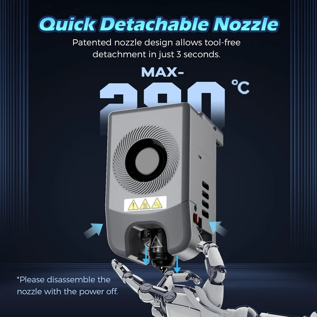 Alt view image 6 of 7 - Adventurer 5M 0.4mm Nozzle High-Flow 32mm³/s 280°C Quick-Detachable 3D Printer Nozzle for Stable High-Speed Printing Compatible with Adventurer 5M Pro Hotend