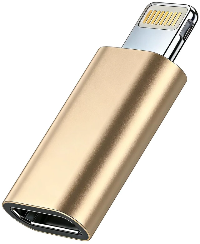 Main image of USB-C Male to Lightning Female Adapter 27W PD Fast Charging Converter Data Sync Connector 12W Compatible Charger Aluminum Alloy Metal 480Mbps For iPhone 15/16 Series Portable Gold