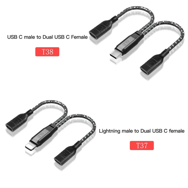 Alt view image 2 of 4 - Lightning to Dual USB-C Audio Adapter OTG Charging Digital Audio Converter with Dual USB-C Ports for Wireless Lavalier Microphones and USB-C Digital Earphones Compatible with iPhone & iPad