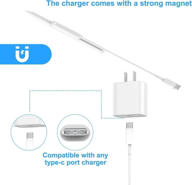 Alt view image 2 of 7 - Magnetic Pencil Charger Adapter Wireless Charging Cable with USB-C Jack Status Indicator Smart Chip Overvoltage and Overcurrent Protection Lightweight Design For Apple Pencil 2nd Generation