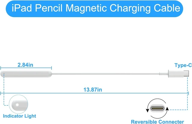 Alt view image 6 of 7 - Magnetic Pencil Charger Adapter Wireless Charging Cable with USB-C Jack Status Indicator Smart Chip Overvoltage and Overcurrent Protection Lightweight Design For Apple Pencil 2nd Generation