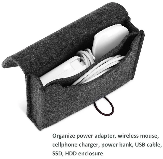 Alt view image 3 of 7 - Felt Power Adapter Case Storage Bag Portable Electronics Organizer Pouch with Extra Compartment and Elastic Fastener Accessory Holder for MacBook Pro/Air Charger Cable Power Bank