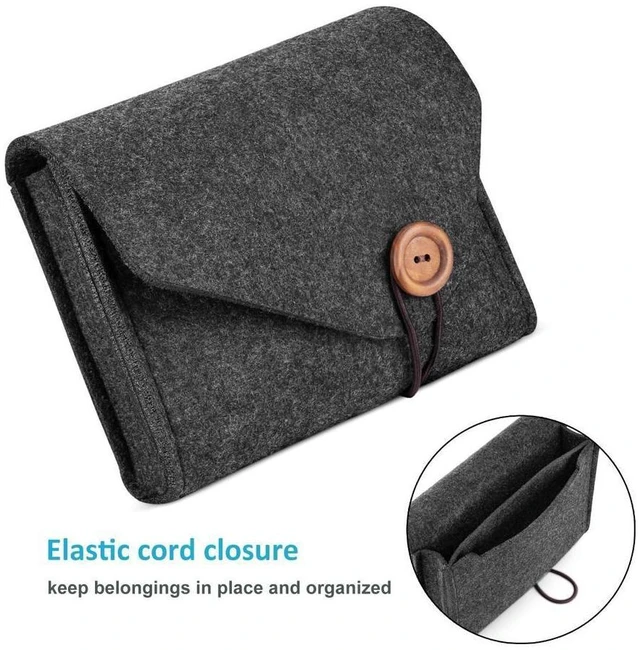 Alt view image 4 of 7 - Felt Power Adapter Case Storage Bag Portable Electronics Organizer Pouch with Extra Compartment and Elastic Fastener Accessory Holder for MacBook Pro/Air Charger Cable Power Bank