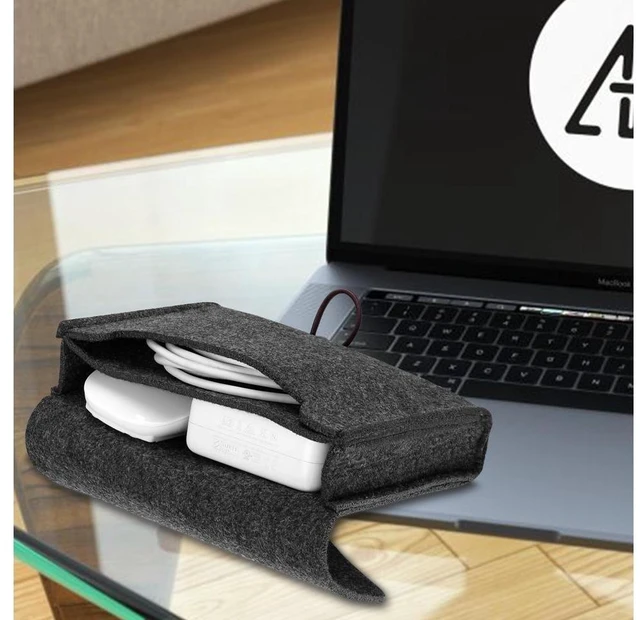 Alt view image 6 of 7 - Felt Power Adapter Case Storage Bag Portable Electronics Organizer Pouch with Extra Compartment and Elastic Fastener Accessory Holder for MacBook Pro/Air Charger Cable Power Bank