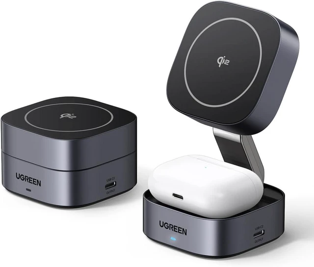 Main image of Qi2 Magnetic Charging Station 15W Phone Wireless Charger with 5W Earbuds Charger Foldable Charging Stand For iPhone 17/17 Air/17 Pro/17 Pro Max/16/15/14/13/12 and Airpods3/2/Pro Dark Grey