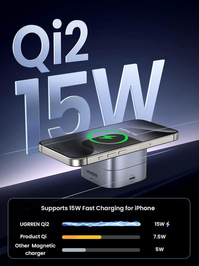Alt view image 6 of 7 - Qi2 Magnetic Charging Station 15W Phone Wireless Charger with 5W Earbuds Charger Foldable Charging Stand For iPhone 17/17 Air/17 Pro/17 Pro Max/16/15/14/13/12 and Airpods3/2/Pro Dark Grey