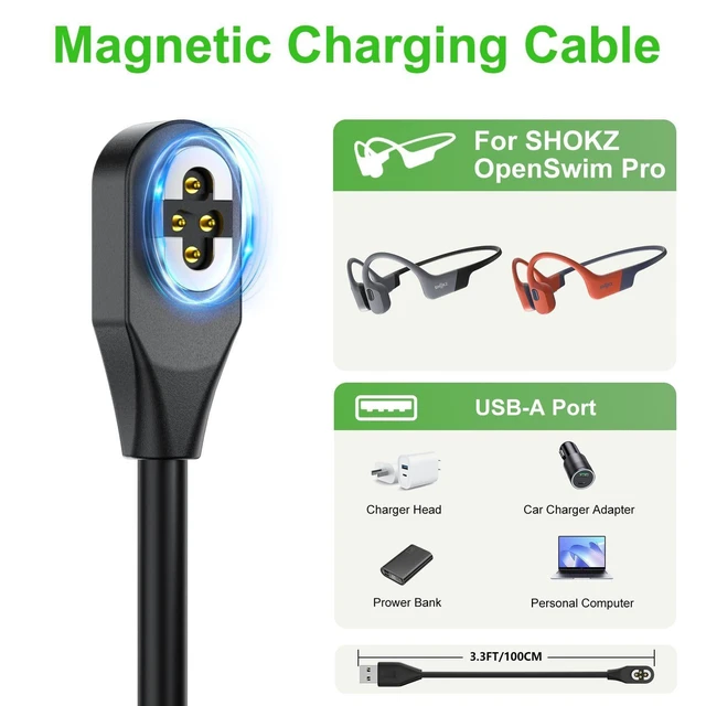 Alt view image 2 of 2 - Magnetic Charging Cable 5W Fast Charger Cord USB Replacement Cable Strong Magnetic Connection For SHOKZ Aeropex AS800/803 OpenRun/Pro AS810 and OpenComm ASC100 Bone Conduction Headphones
