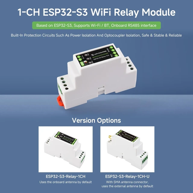 Alt view image 3 of 7 - ESP32-S3 1-Channel Relay Module Industrial Wi-Fi/Bluetooth 5 LE Control Board with Onboard RS485 10A 250VAC/30VDC USB Type-C Optocoupler and Digital Isolation Rail-Mount Enclosure