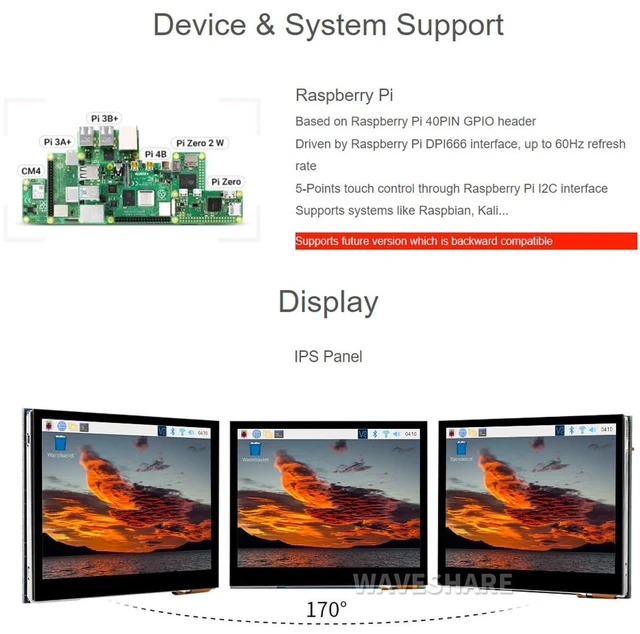 Alt view image 4 of 7 - 3.5inch IPS LCD Display 640x480 DPI666 GPIO Touchscreen Monitor 5-Point Capacitive Touch Panel I2C Interface 60Hz Refresh Rate Toughened Glass Cover For Raspberry Pi 5/4B/3B