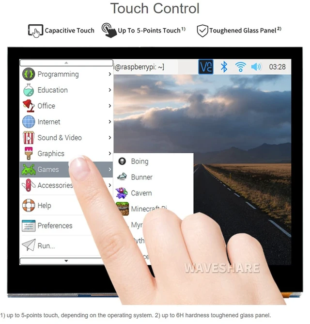 Alt view image 6 of 7 - 3.5inch IPS LCD Display 640x480 DPI666 GPIO Touchscreen Monitor 5-Point Capacitive Touch Panel I2C Interface 60Hz Refresh Rate Toughened Glass Cover For Raspberry Pi 5/4B/3B