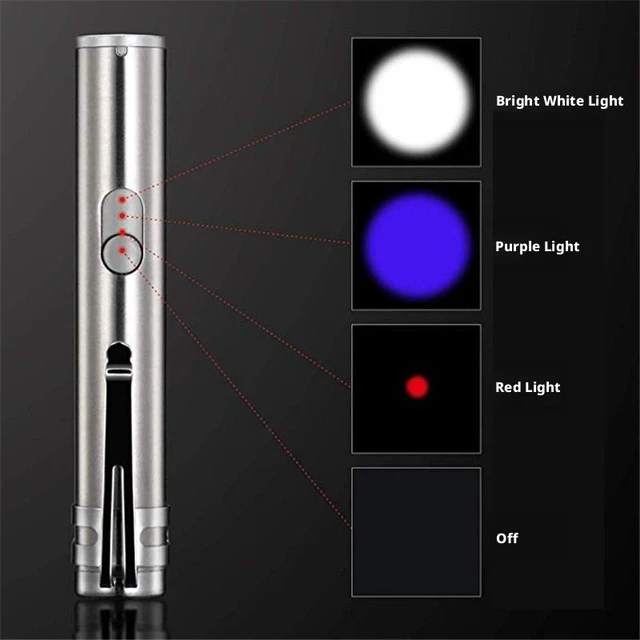Alt view image 2 of 5 - 3-in-1 LED Cat Teaser Light with Red Laser UV Purple Light and White Flashlight Interactive Pet Exercise Toy Handheld Stain Detection Light for Cats & Kittens Portable Emergency Lighting