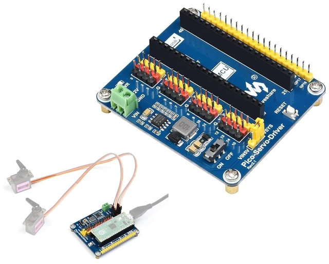 Main image of Up to 16-Channel Servo Driver Module 16-Bit Resolution PWM Controller Board with 5V Regulator and 3A Output Standard Pi Pico Header Compatible with Raspberry Pi Pico 2W/2/Pico W/Pico
