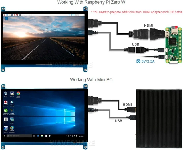 Alt view image 5 of 7 - 7-inch HDMI LCD IPS Capacitive Touchscreen Monitor 1024x600 Display with 5-Point Touch Driver-Free for Windows 10/8.1/8/7 Compatible with Raspberry Pi 5/4B/3B+/3B/Pi Zero W/Zero 2W