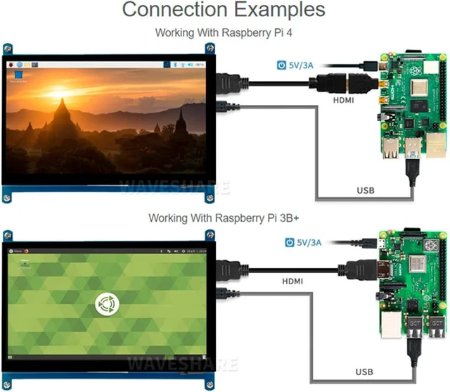 Alt view image 4 of 7 - 7-inch HDMI LCD IPS Capacitive Touchscreen Monitor 1024x600 Display with 5-Point Touch Driver-Free for Windows 10/8.1/8/7 Compatible with Raspberry Pi 5/4B/3B+/3B/Pi Zero W/Zero 2W