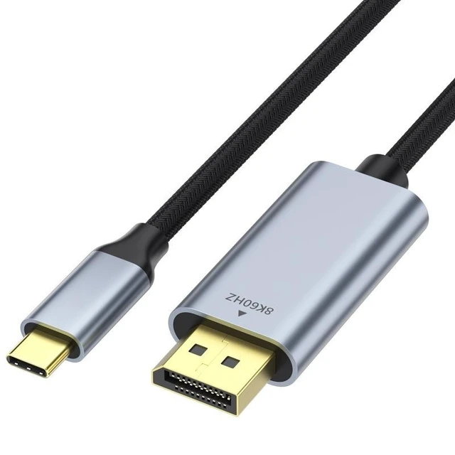 Alt view image 7 of 7 - USB-C to DisplayPort 1.4 Cable 8K@60Hz Video Adapter Cord 32.4Gbps Bandwidth HDR DSC 1.2 VRR/ALLM HBR3 36-bit Braided Shielded Plug and Play For Monitor TV Projector 1M