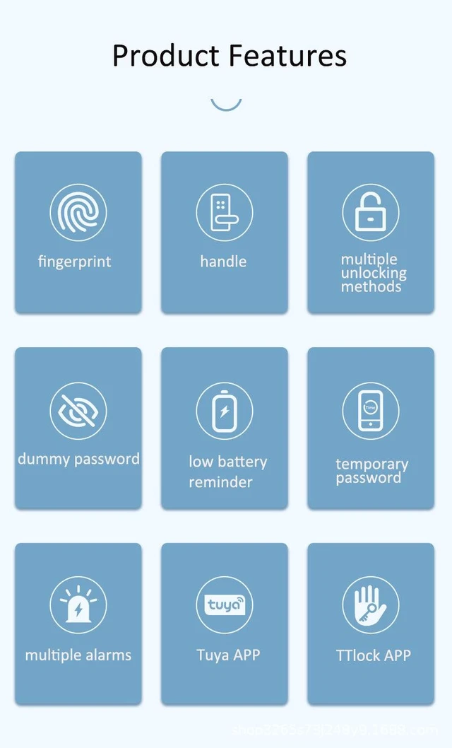 Alt view image 3 of 7 - S819-2 Smart Door Lock WiFi Electronic Keyless Entry Door Lock with Fingerprint Password Keypad & RFID Card Access Tuya App Remote Locking and Status Monitoring for Home Security