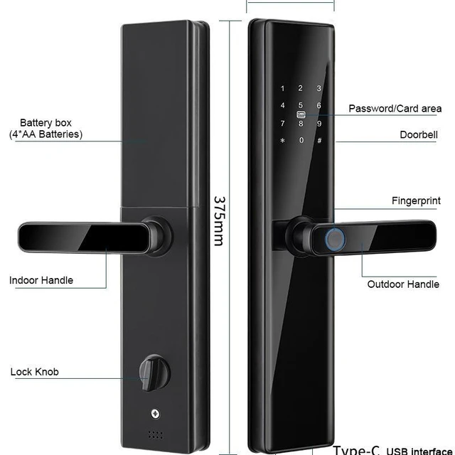 Alt view image 6 of 7 - S819-2 Smart Door Lock WiFi Electronic Keyless Entry Door Lock with Fingerprint Password Keypad & RFID Card Access Tuya App Remote Locking and Status Monitoring for Home Security