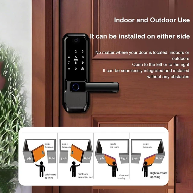 Alt view image 3 of 7 - Smart Door Lock with 3D Face Recognition Visual Peephole WiFi Access Fingerprint PIN Code IC Card One-Touch Handle HD Camera Rechargeable Lithium Battery Type-C Emergency Port Black