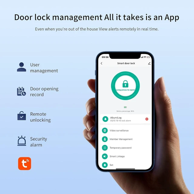 Alt view image 4 of 7 - Smart Door Lock with Camera 4.5 Inch Screen BT Keyless Entry Door Lock Fingerprint Password Card Mechanical Key Unlock TY APP Remote Viewing Intercom for 40-120mm Office Home Bedroom Doors