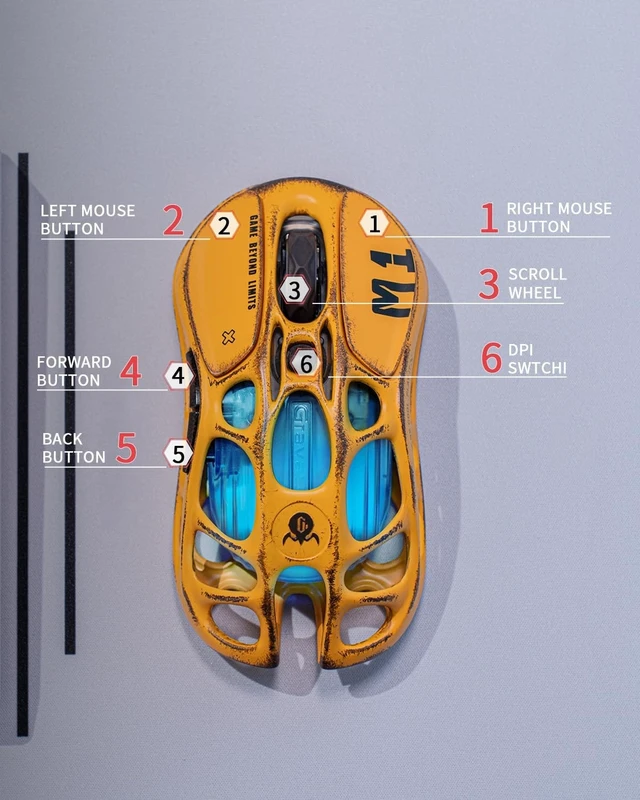Alt view image 2 of 5 - Mercury M1 Pro Gaming Mouse 26 000 DPI PAW3395DM Sensor 5 Programmable Buttons Ergonomic Hollowed-Out Wireless Mouse Wired/2.4GHz/Bluetooth Connectivity 4K Polling Rate Up to 200 Hours Battery Life