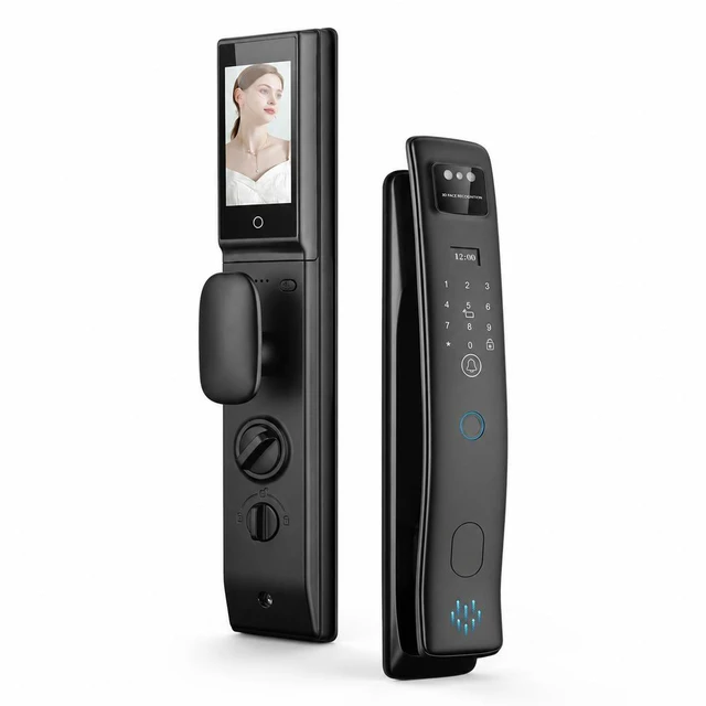 Main image of Smart WiFi Door Lock with HD Camera and Video Doorbell Fingerprint Deadbolt with 3D Face Recognition Palm Vein PIN RFID Card 8-in-1 Access Voice & Remote Control Compatible with Google Assistant