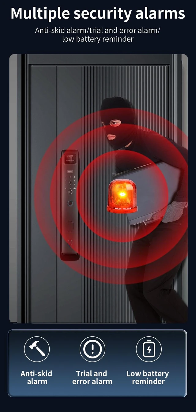 Alt view image 3 of 7 - Smart WiFi Door Lock with HD Camera and Video Doorbell Fingerprint Deadbolt with 3D Face Recognition Palm Vein PIN RFID Card 8-in-1 Access Voice & Remote Control Compatible with Google Assistant