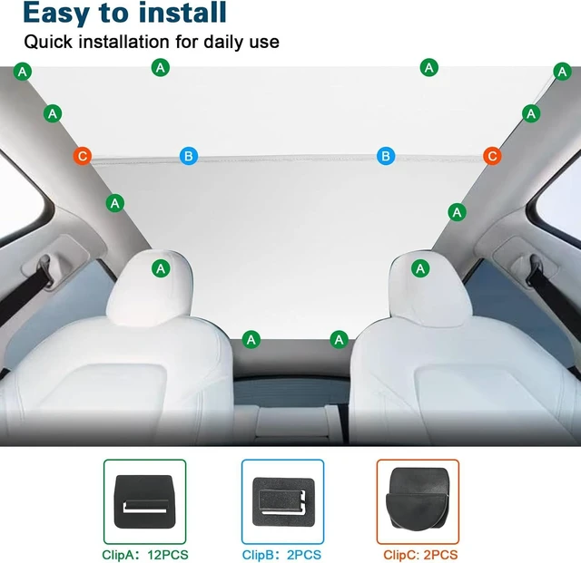 Alt view image 3 of 7 - Sunshade Roof for Tesla Model Y 2020-2024 Colorful Ice Crystal Glass Roof Sunshade Sunroof No-Sag Design Retractable Sunshade Heat Insulation Roof Window Sun Protection Snap Foldable (White)