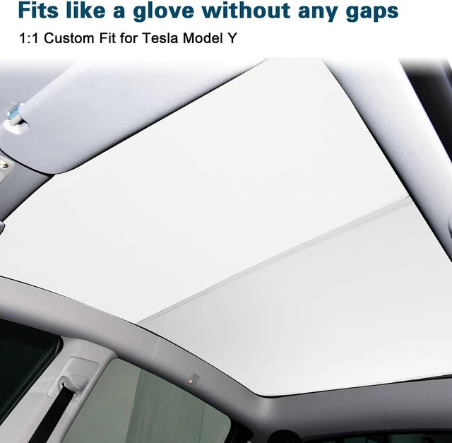 Alt view image 4 of 7 - Sunshade Roof for Tesla Model Y 2020-2024 Colorful Ice Crystal Glass Roof Sunshade Sunroof No-Sag Design Retractable Sunshade Heat Insulation Roof Window Sun Protection Snap Foldable (White)