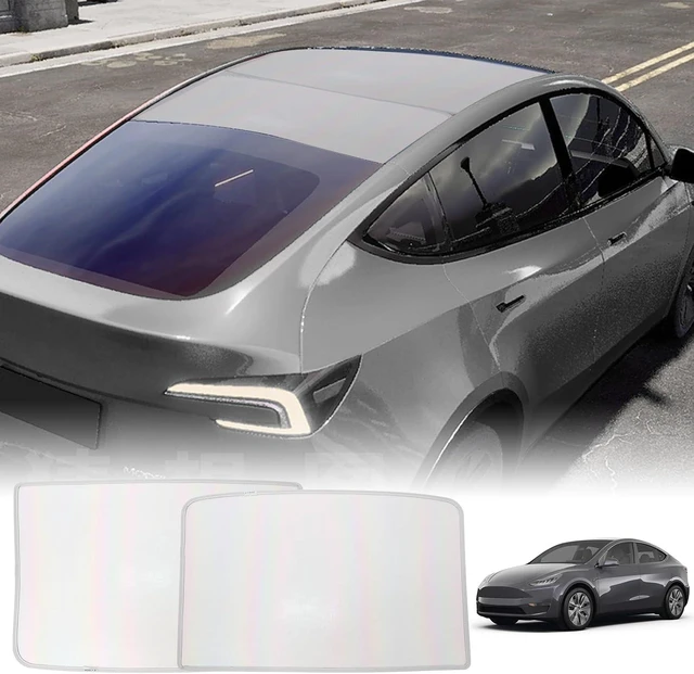 Alt view image 7 of 7 - Sunshade Roof for Tesla Model Y 2020-2024 Colorful Ice Crystal Glass Roof Sunshade Sunroof No-Sag Design Retractable Sunshade Heat Insulation Roof Window Sun Protection Snap Foldable (White)
