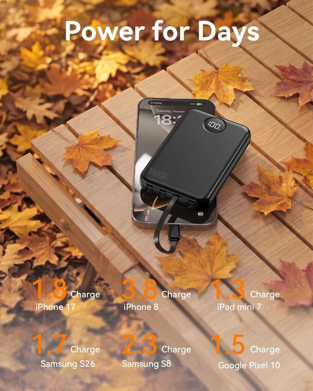 Alt view image 3 of 7 - Portable Charger 10000mAh with 4 Built-in Cables 40% Smaller