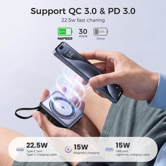 Alt view image 4 of 7 - 10000mAh Portable Charger Power Bank Built in Cables&Wall Plug