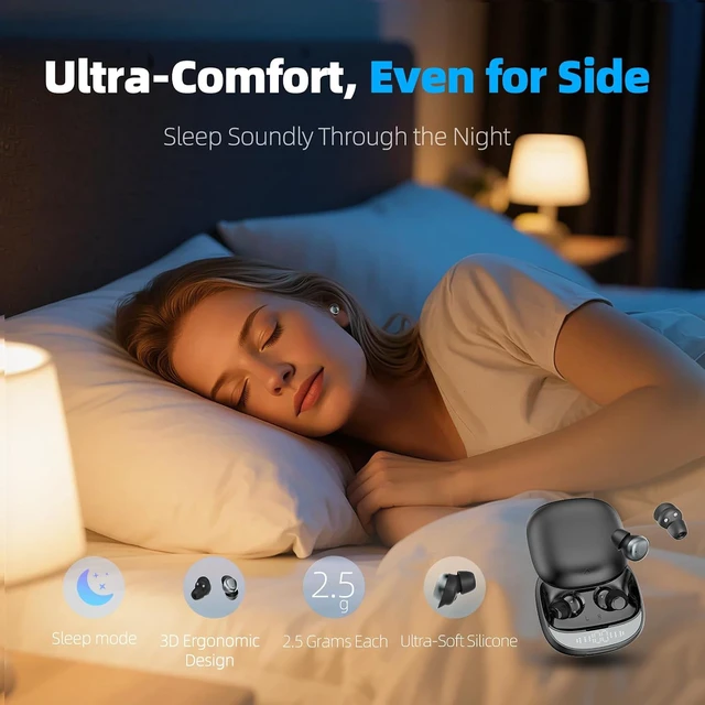 Alt view image 2 of 7 - Sleep Earbuds Bluetooth 5.4 in Ear Buds for Sleeping, Mini Sleep Headphones for Side Sleepers with Dual Sleep Modes, Sleep Timer, 48H Wireless Earbuds for Sleeping, Comfortable Fit, App Customization