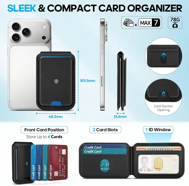 Alt view image 3 of 7 - Genuine Leather for MagSafe Wallet Stand, 6 Card Holders, Black