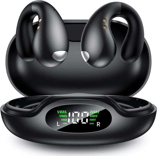 Main image of Ultra Open Ear Earbuds - Comfortable Clip-On Bone Conduction Earbuds, Over-The-Ear Open Headphones with Waterproof Build for Running, Gym Workouts, and Outdoor Sports, Shadow Black