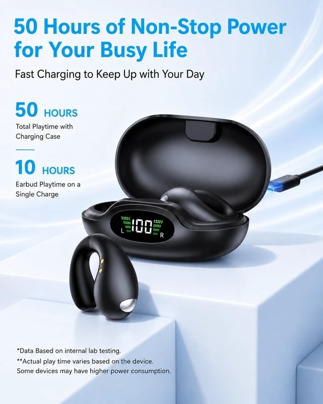 Alt view image 7 of 7 - Ultra Open Ear Earbuds - Comfortable Clip-On Bone Conduction Earbuds, Over-The-Ear Open Headphones with Waterproof Build for Running, Gym Workouts, and Outdoor Sports, Shadow Black