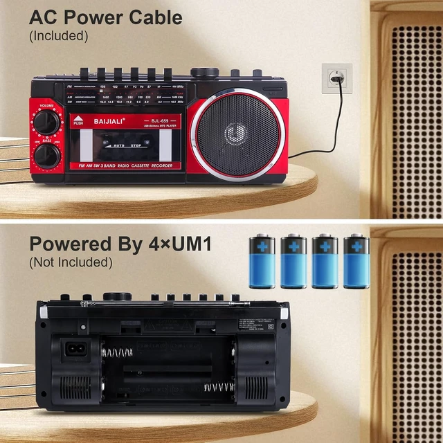 Alt view image 3 of 7 - Portable Cassette Player with AM/FM/SW Radio & BT