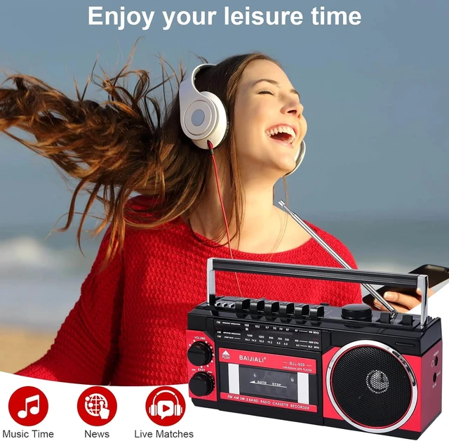 Alt view image 5 of 7 - Portable Cassette Player with AM/FM/SW Radio & BT