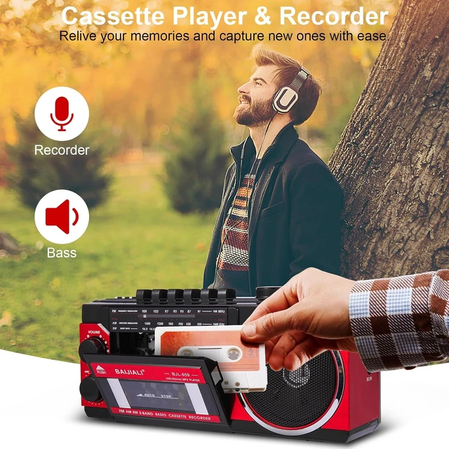 Alt view image 6 of 7 - Portable Cassette Player with AM/FM/SW Radio & BT