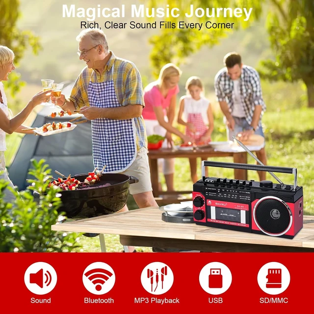 Alt view image 7 of 7 - Portable Cassette Player with AM/FM/SW Radio & BT