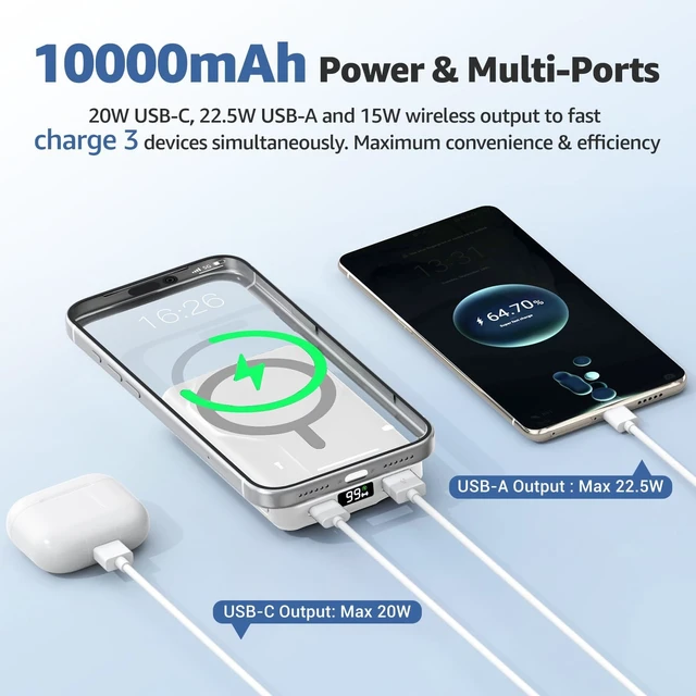 Alt view image 4 of 7 - for MagSafe Portable Charger, 10000mAh Magnetic Power Bank 20W PD