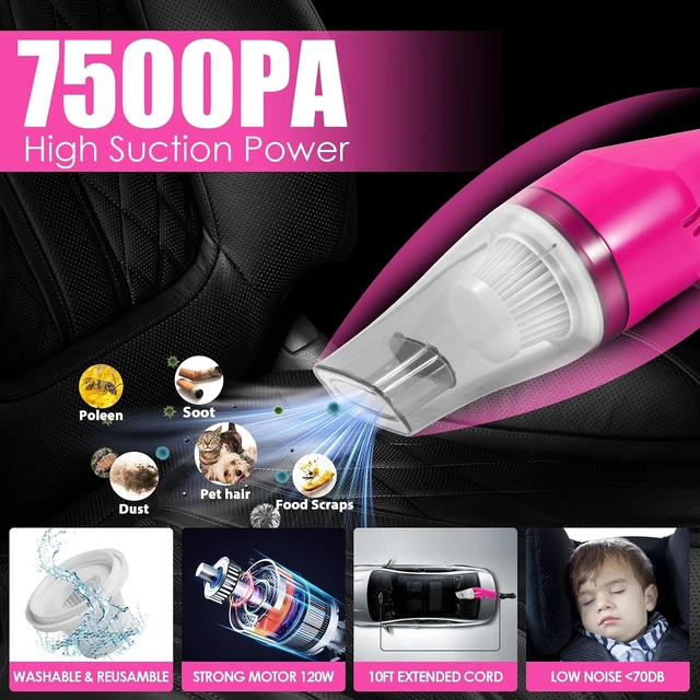 Alt view image 2 of 7 - 20PCS Pink Car Cleaning Kit, Car Interior Detailing Kit with Red High Power Handheld Vacuum, Detailing Brush Set, Windshield Cleaner, Cleaning Gel, Complete Auto Accessories for Women